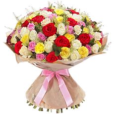 Букет большой из разноцветных роз